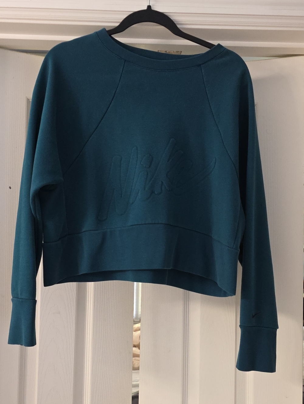 Nike Teal Cropped Crew Sweatshirt with Embossed Logo